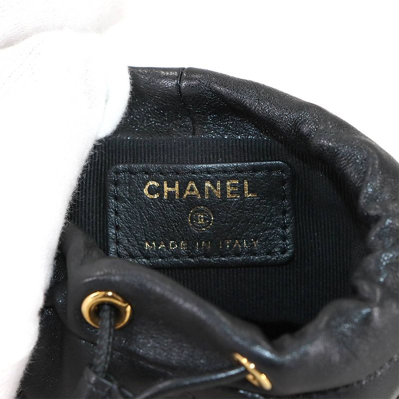 Chanel Quilted Mini Drawstring Chain Shoulder Bag Leather