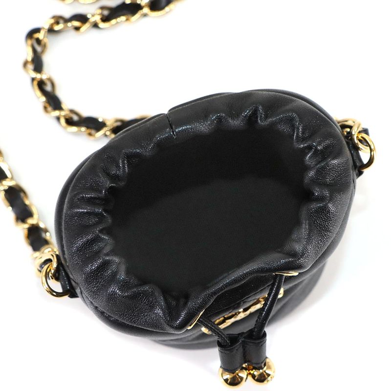 Chanel Quilted Mini Drawstring Chain Shoulder Bag Leather