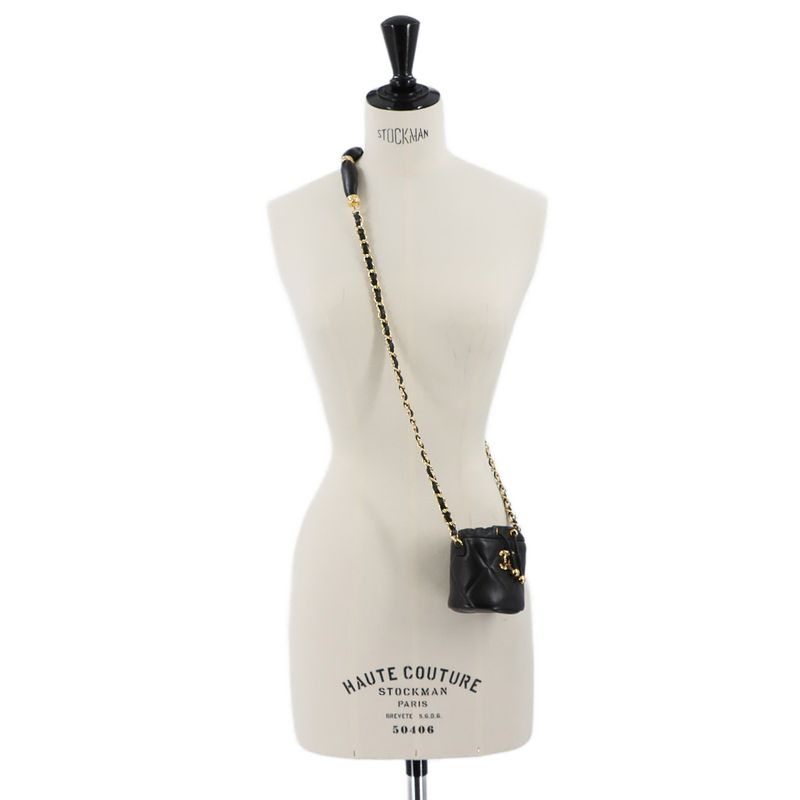 Chanel Quilted Mini Drawstring Chain Shoulder Bag Leather