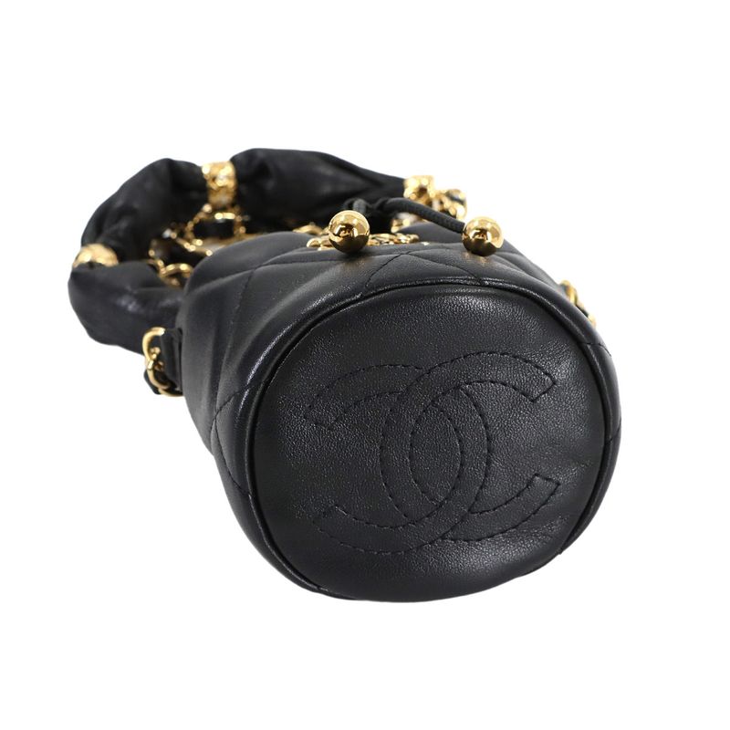 Chanel Quilted Mini Drawstring Chain Shoulder Bag Leather