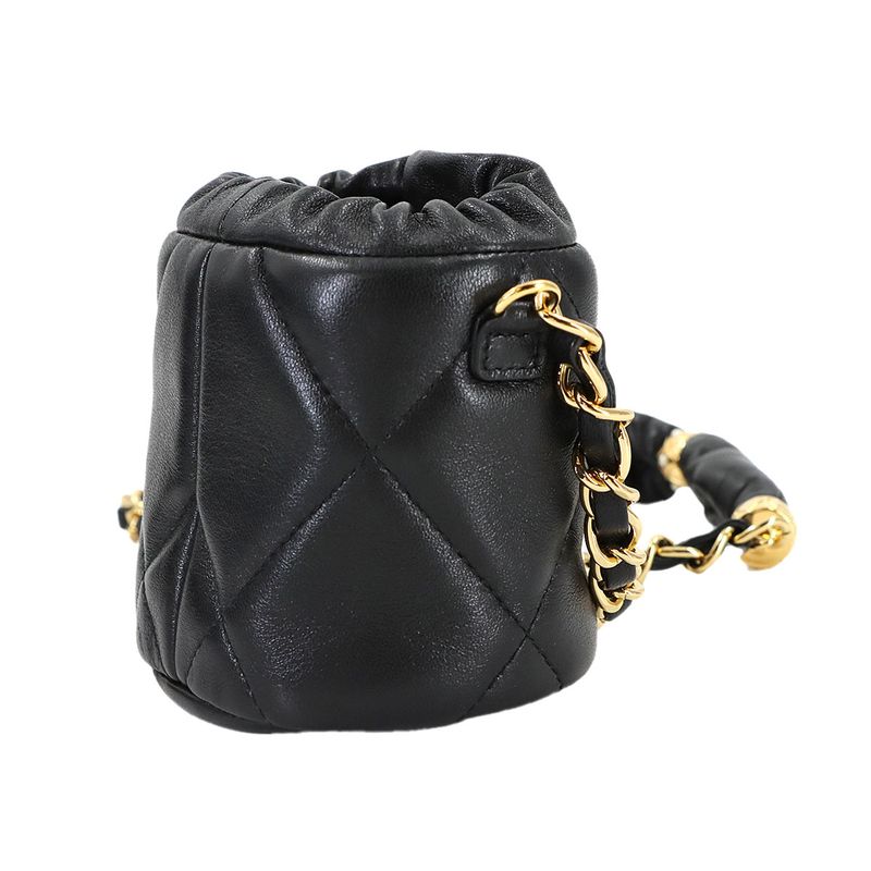 Chanel Quilted Mini Drawstring Chain Shoulder Bag Leather