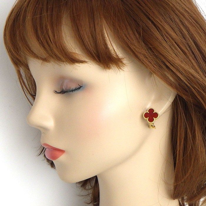 Van Cleef & Arpels Earrings Vintage Alhambra Carnelian 18K Yellow