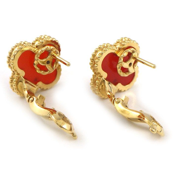 Van Cleef & Arpels Earrings Vintage Alhambra Carnelian 18K Yellow