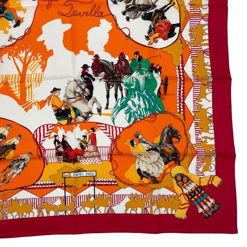 Hermes Scarf Silk Carre 90 Feria de Sevilla Seville Holiday Red