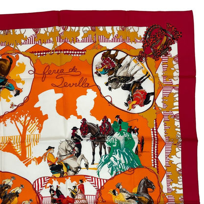 Hermes Scarf Silk Carre 90 Feria de Sevilla Seville Holiday Red