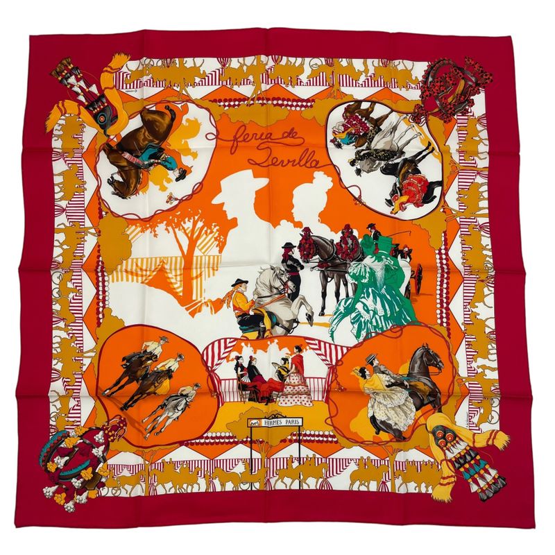 Hermes Scarf Silk Carre 90 Feria de Sevilla Seville Holiday Red