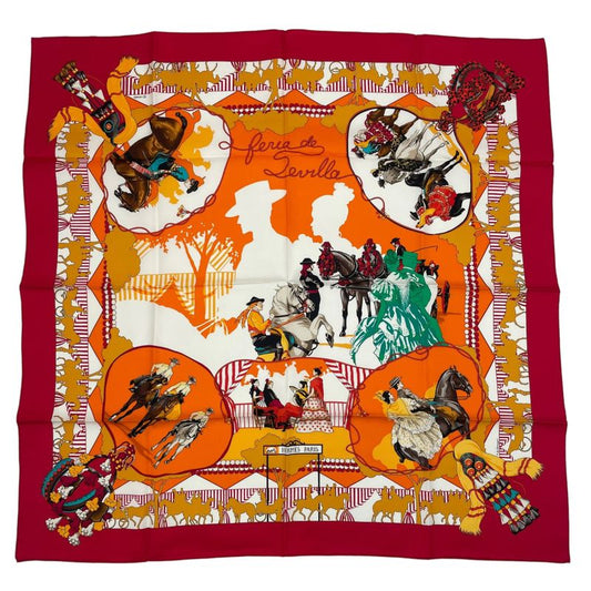 Hermes Scarf Silk Carre 90 Feria de Sevilla Seville Holiday Red