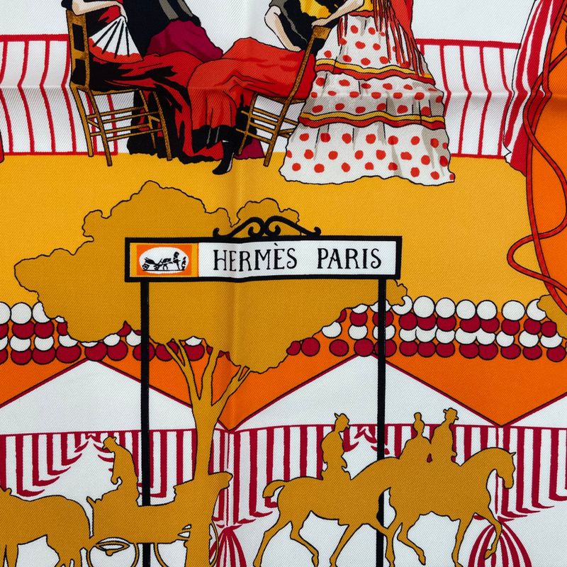 Hermes Scarf Silk Carre 90 Feria de Sevilla Seville Holiday Red