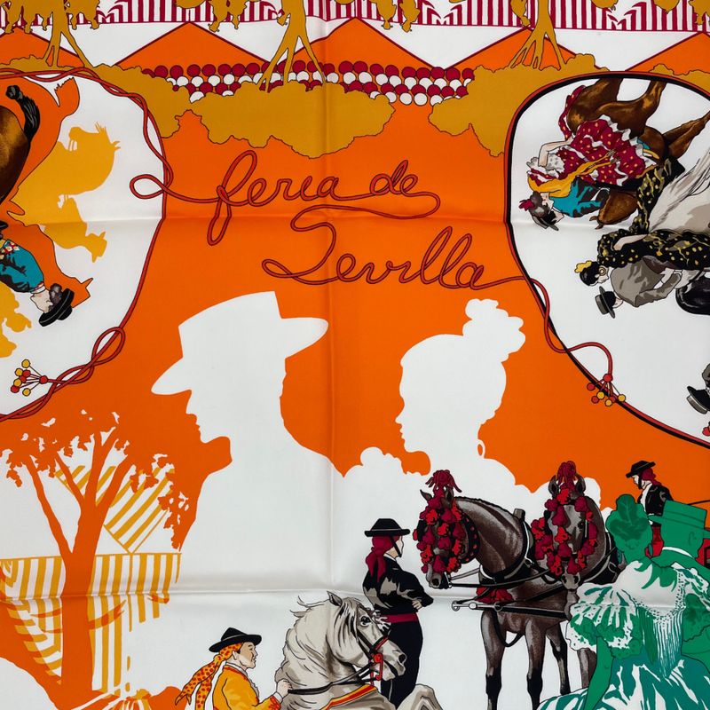 Hermes Scarf Silk Carre 90 Feria de Sevilla Seville Holiday Red