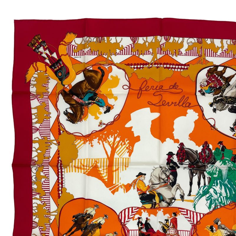 Hermes Scarf Silk Carre 90 Feria de Sevilla Seville Holiday Red