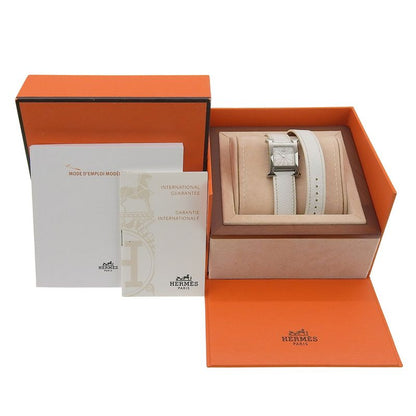 Hermes Watch Double Tour Stainless Steel Smooth Leather Silver