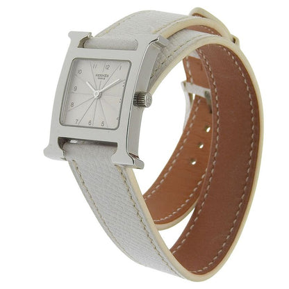 Hermes Watch Double Tour Stainless Steel Smooth Leather Silver