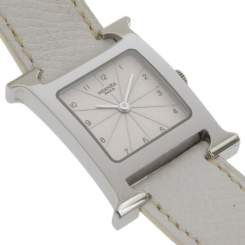 Hermes Watch Double Tour Stainless Steel Smooth Leather Silver