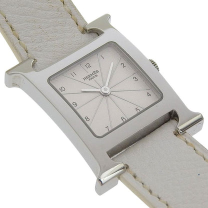 Hermes Watch Double Tour Stainless Steel Smooth Leather Silver