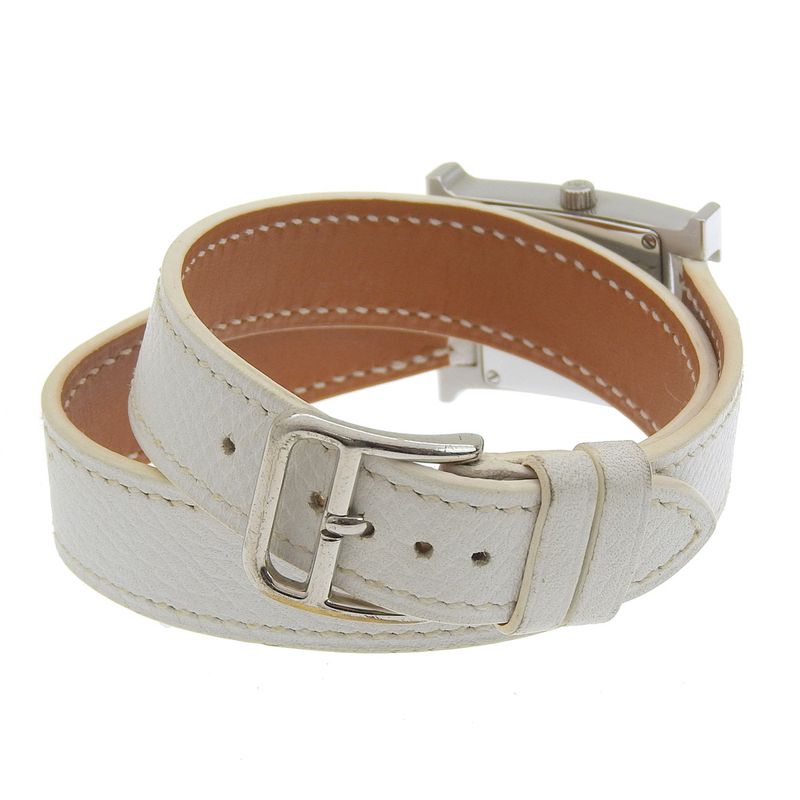 Hermes Watch Double Tour Stainless Steel Smooth Leather Silver