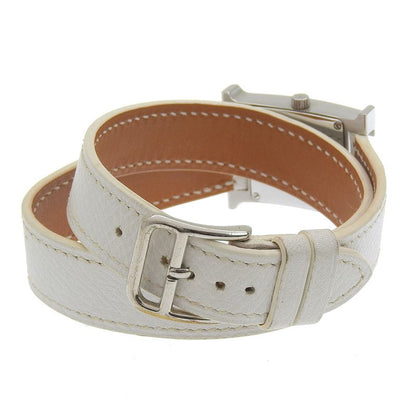 Hermes Watch Double Tour Stainless Steel Smooth Leather Silver