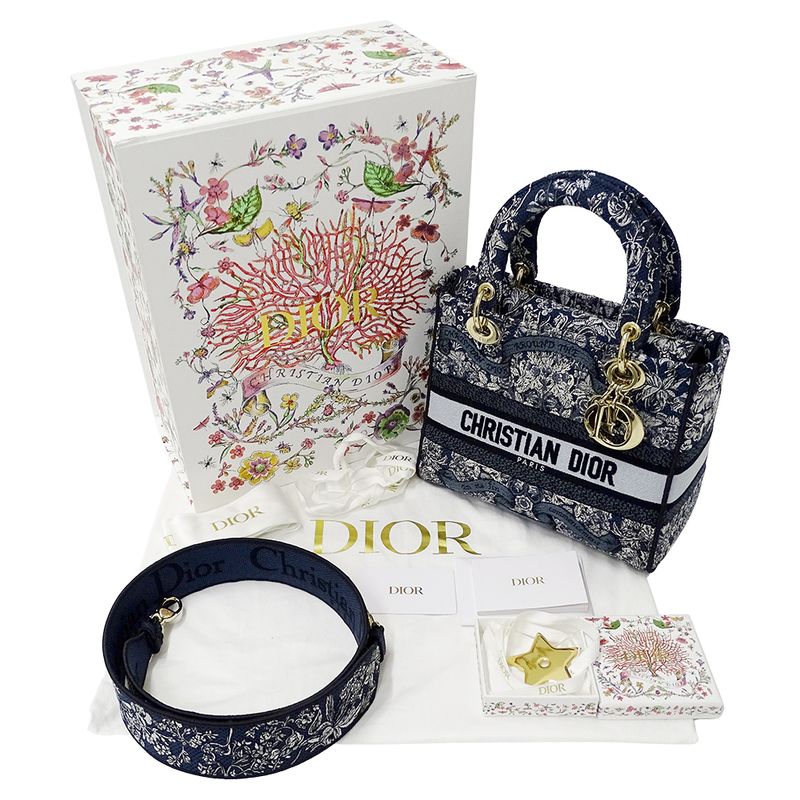 Dior 2-Way Shoulder Bag Lady Delight Jacquard Blue Navy