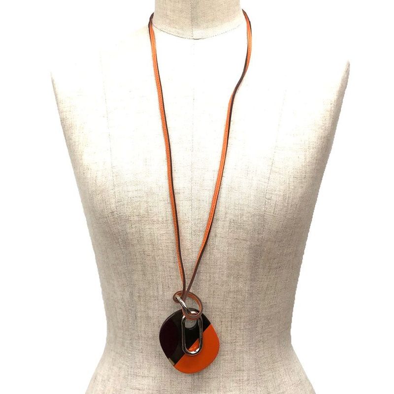 Hermes Lanier Leather Necklace Orange