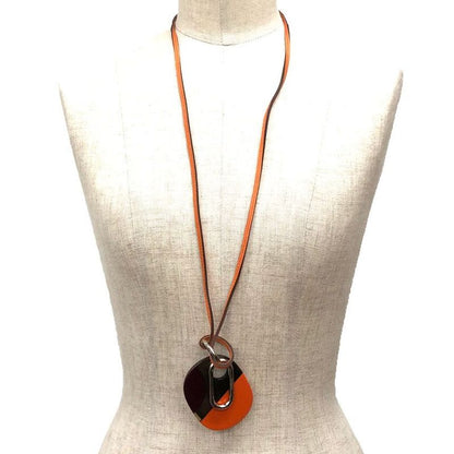 Hermes Lanier Leather Necklace Orange