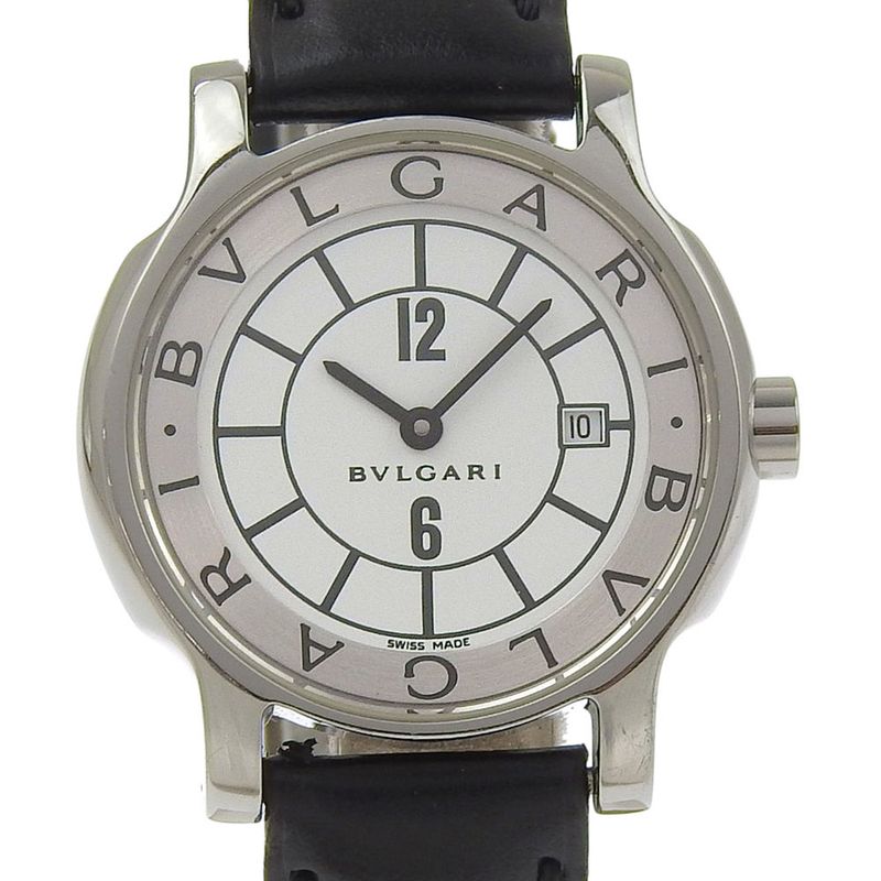 Bvlgari Solo Tempo Stainless Steel Leather Quartz Analog Display Watch