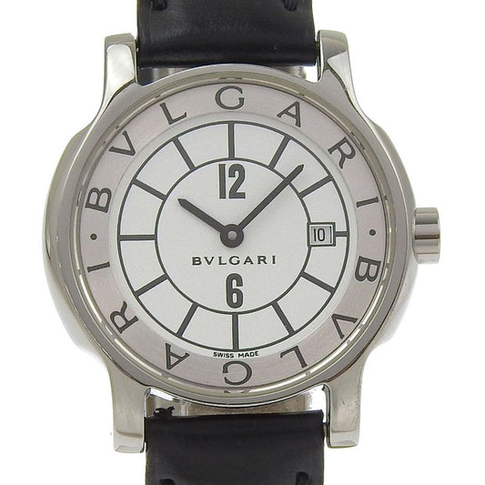 Bvlgari Solo Tempo Stainless Steel Leather Quartz Analog Display Watch