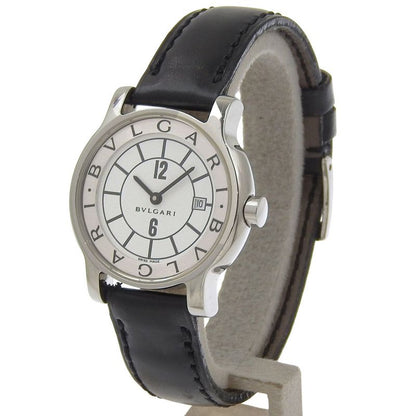 Bvlgari Solo Tempo Stainless Steel Leather Quartz Analog Display Watch