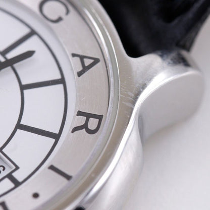 Bvlgari Solo Tempo Stainless Steel Leather Quartz Analog Display Watch