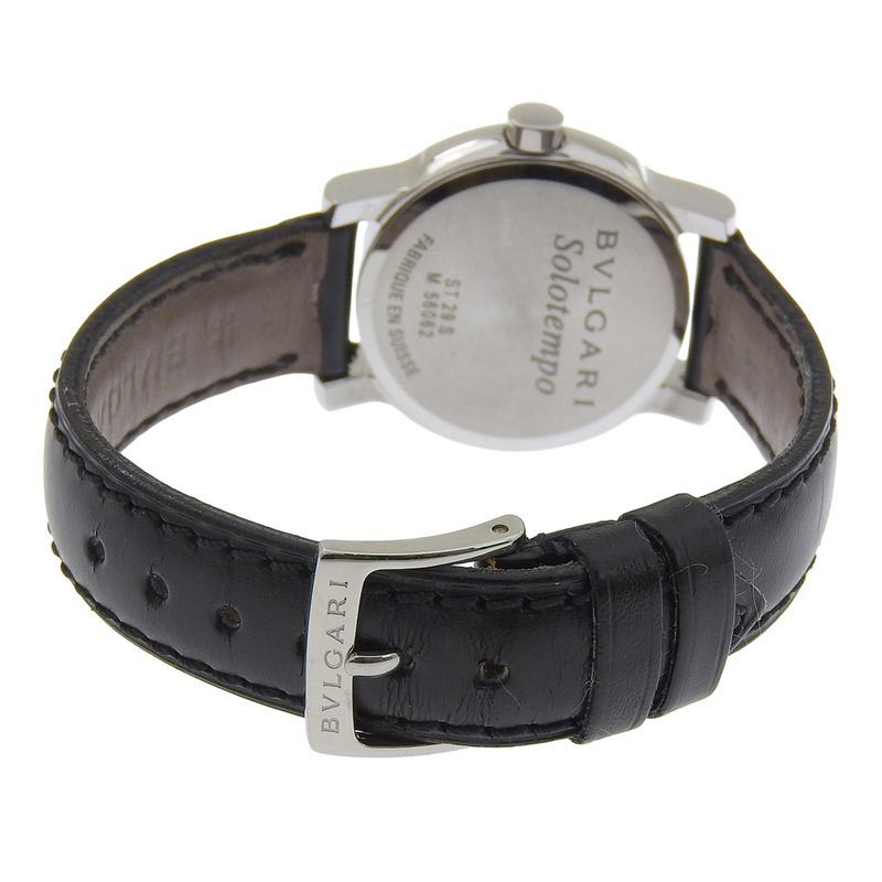 Bvlgari Solo Tempo Stainless Steel Leather Quartz Analog Display Watch