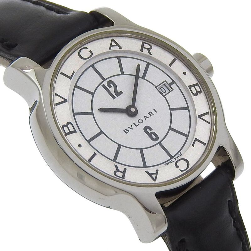 Bvlgari Solo Tempo Stainless Steel Leather Quartz Analog Display Watch