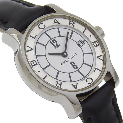 Bvlgari Solo Tempo Stainless Steel Leather Quartz Analog Display Watch