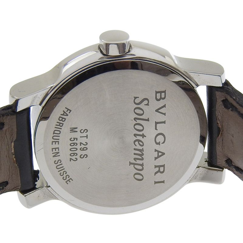 Bvlgari Solo Tempo Stainless Steel Leather Quartz Analog Display Watch