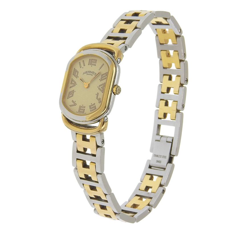 Hermes Rally Stainless Steel Gold Plated Gold Quartz Analog Display Watch