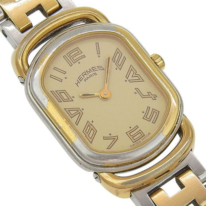 Hermes Rally Stainless Steel Gold Plated Gold Quartz Analog Display Watch