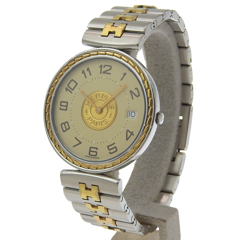 Hermes Stainless Steel Quartz Analog Display Ivory Dial Watch