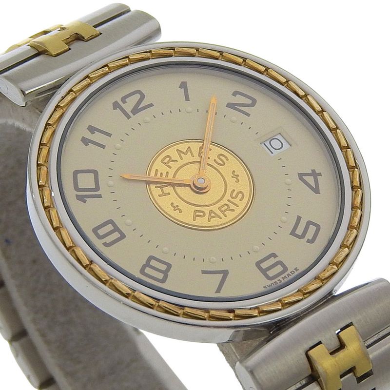 Hermes Stainless Steel Quartz Analog Display Ivory Dial Watch