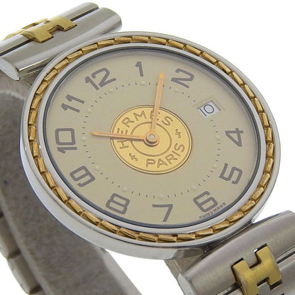 Hermes Stainless Steel Quartz Analog Display Ivory Dial Watch