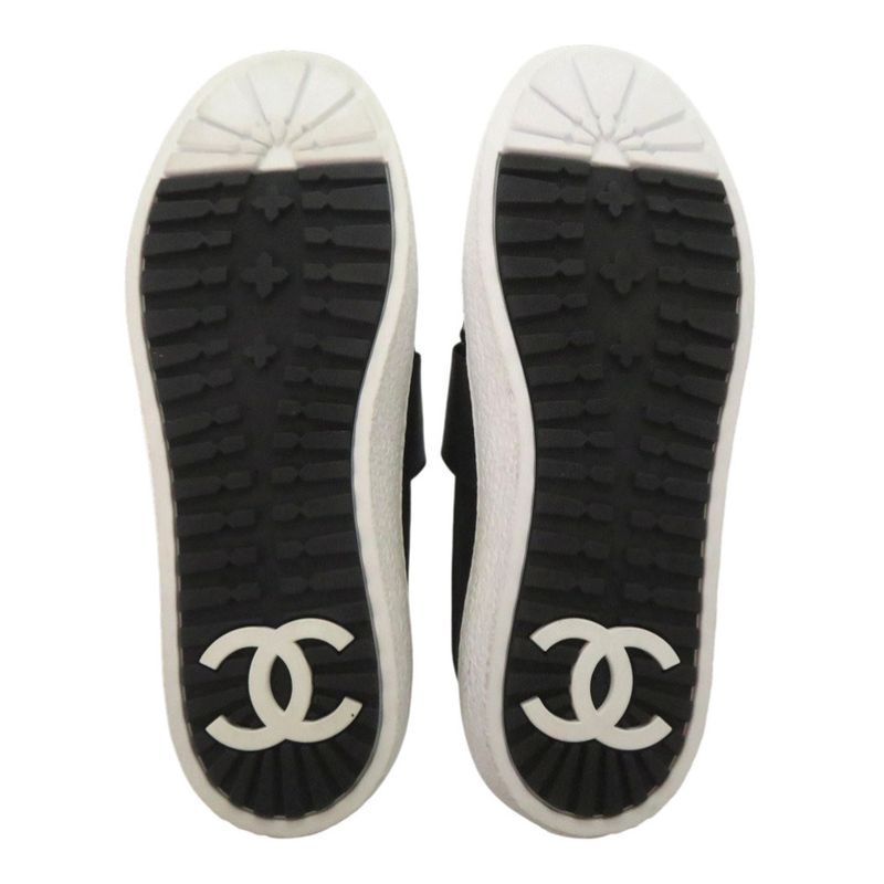 Chanel CC Logo Tweed Slip Ons Sneakers Suede Black