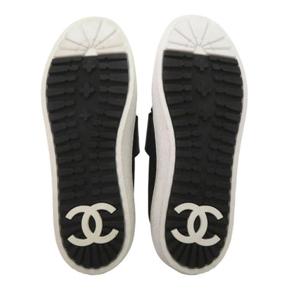 Chanel CC Logo Tweed Slip Ons Sneakers Suede Black