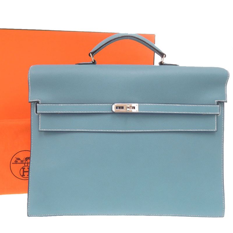 Hermes Kelly Depeche 38 Veau Epsom Blue Jean Silver