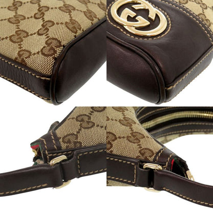 Gucci Gold GG Canvas Leather Brown Handbag