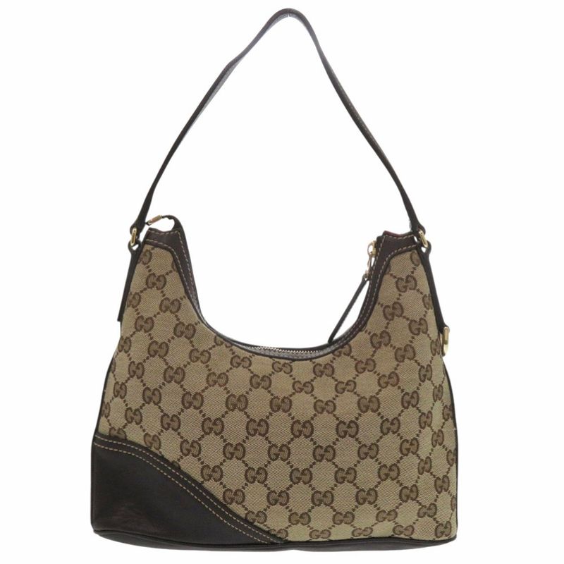 Gucci Gold GG Canvas Leather Brown Handbag