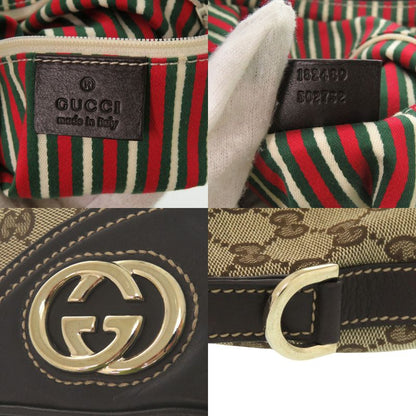 Gucci Gold GG Canvas Leather Brown Handbag