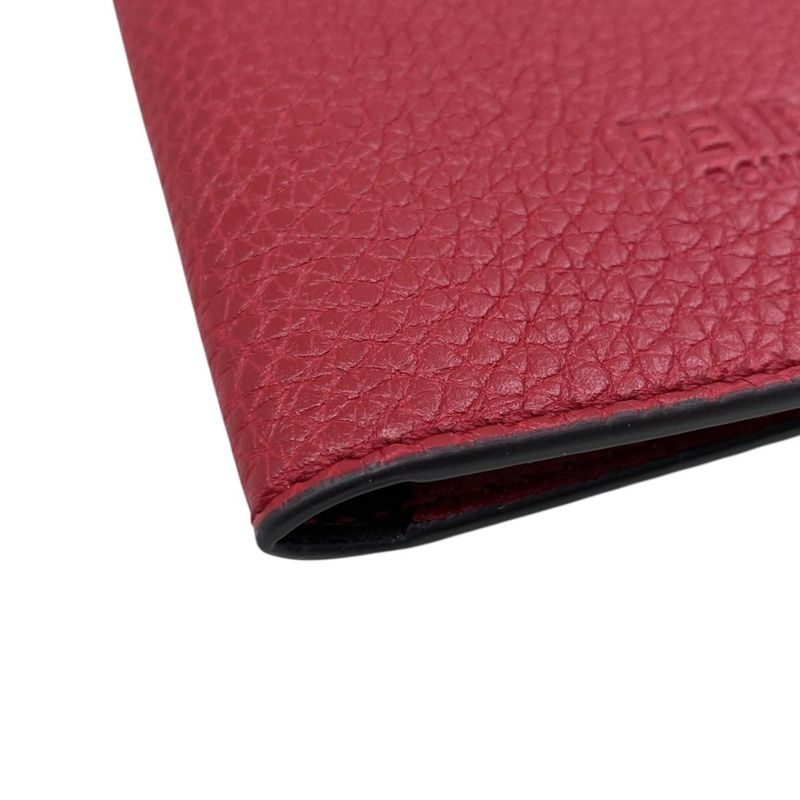 Fendi Passport Case Calf Leather Logo Red