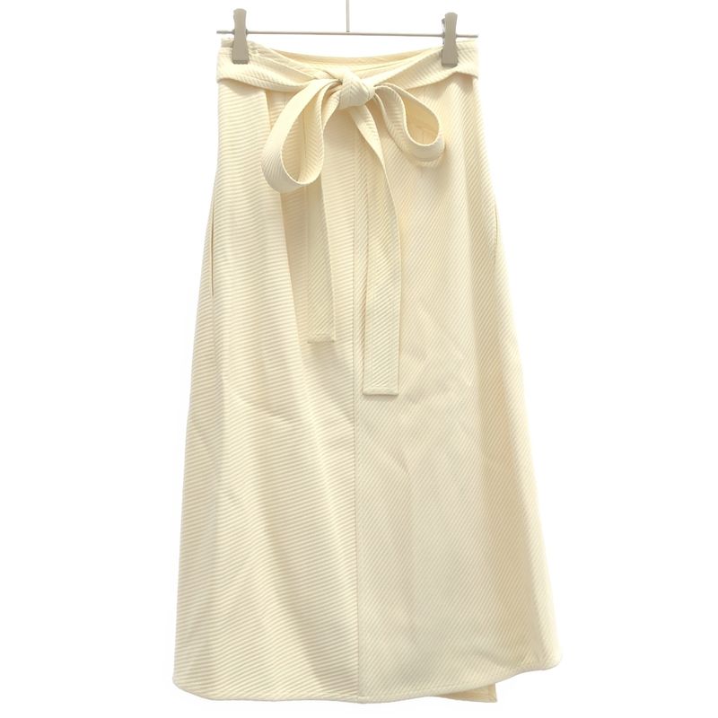 Celine by Phoebe Philo Striped Stitch Rayon Wrap Skirt 2 Ivory 36