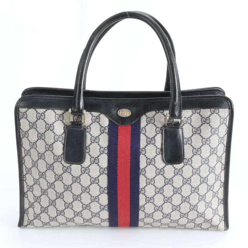 Gucci GG Supreme Sherry Line Leather Tote Shoulder Business Black