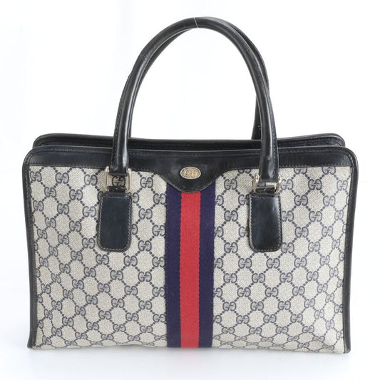 Gucci GG Supreme Sherry Line Leather Tote Shoulder Business Black