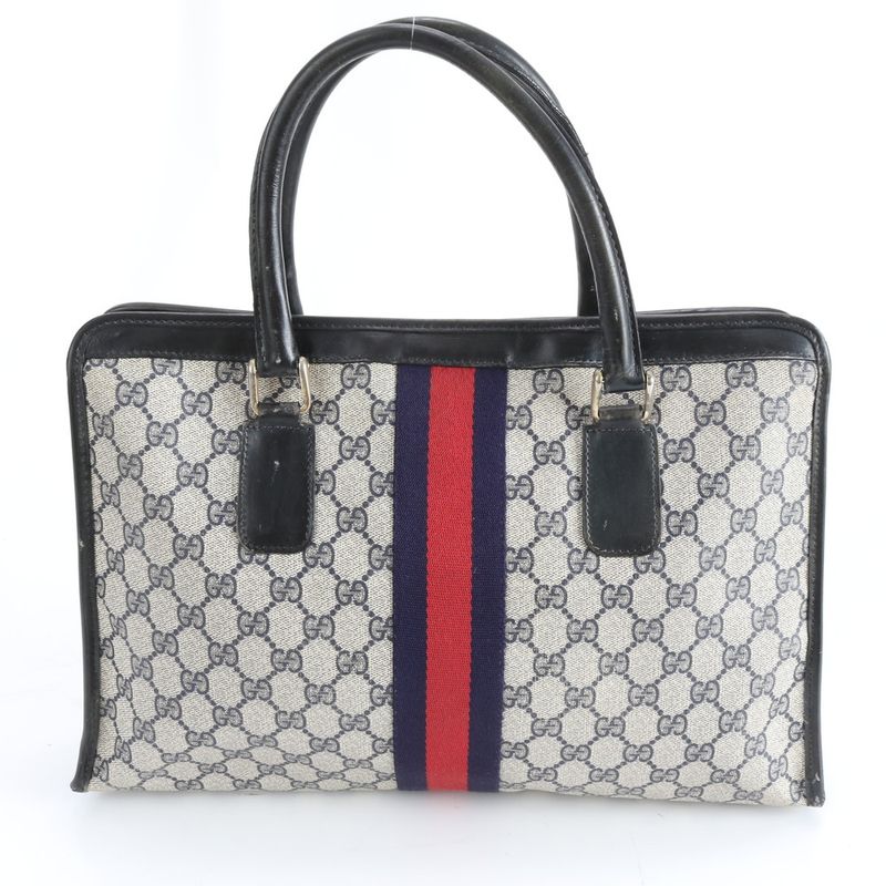 Gucci GG Supreme Sherry Line Leather Tote Shoulder Business Black