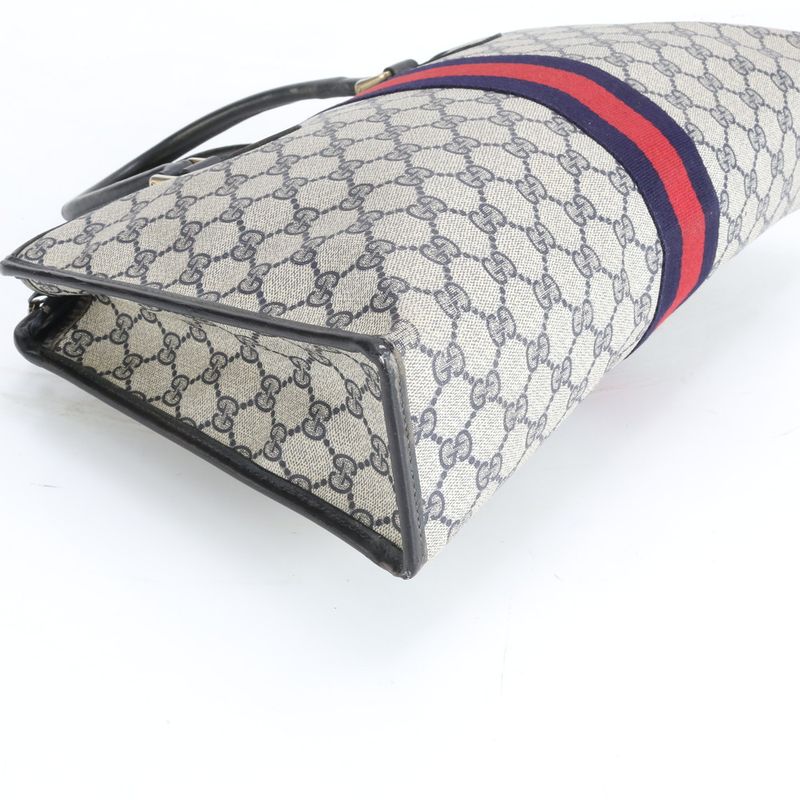 Gucci GG Supreme Sherry Line Leather Tote Shoulder Business Black