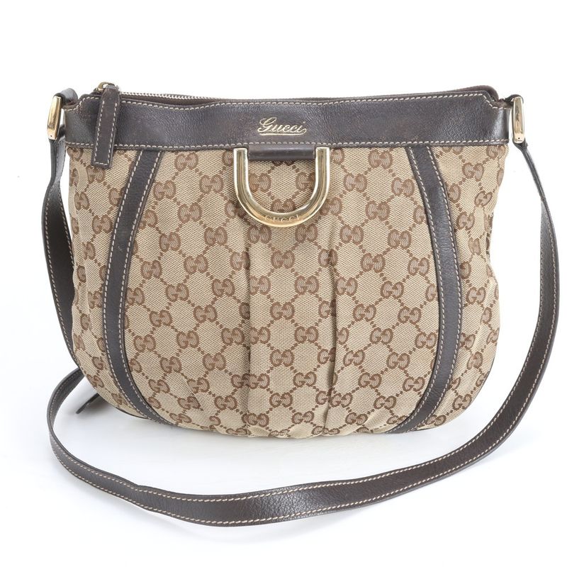 Gucci GG Canvas Leather Shoulder Bag Crossbody Brown