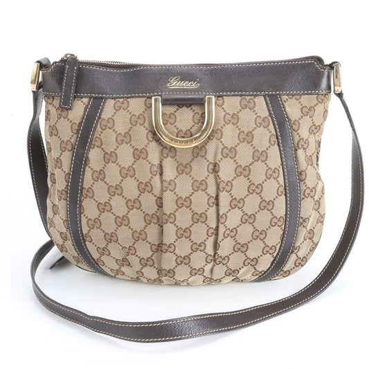 Gucci GG Canvas Leather Shoulder Bag Crossbody Brown